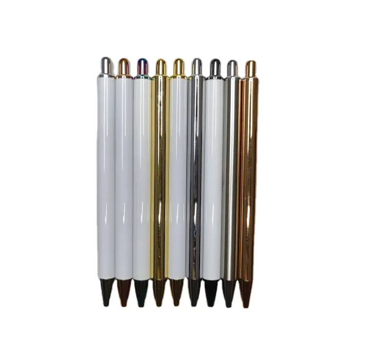 DIY Joy Play Sublimation Blank Ballpoint Oil Ink Click Silver Metal Ballpoint Pen Resin Epoxy Glitter Stainless Steel Pen