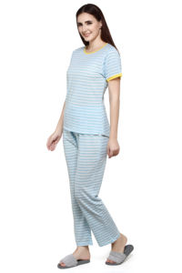 Conjunto de ropa de manga larga para mujer, conjunto de ropa de salón con estampado a rayas y botones, para todo el día - Product Image 4