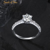 Bague de Fiançailles Classique de Luxe à Six Griffes en Moissanite, en Argent Sterling S925, avec Bande Micro-Pavée, Bijou de Promesse de Mariage pour Femme