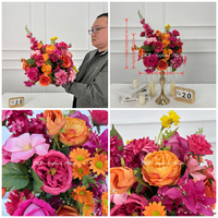Boule de fleurs artificielles en soie rose et verte réaliste style Monet, vente en gros, centre de table de mariage, décoration de table de fête, personnalisable