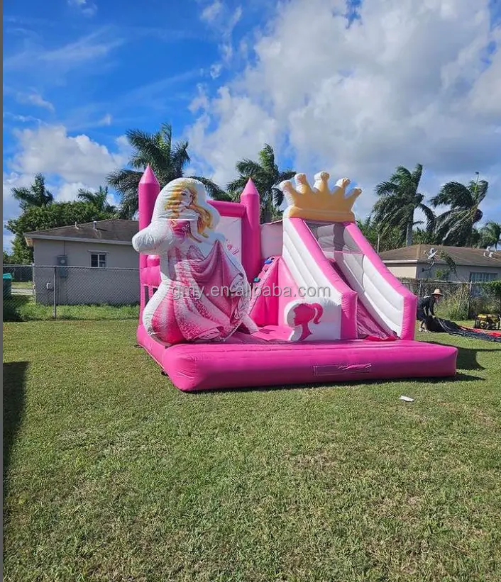Thương mại cấp PVC hồng cô gái xinh đẹp lâu đài Combo Hồng Inflatable nhà trả lại để bán