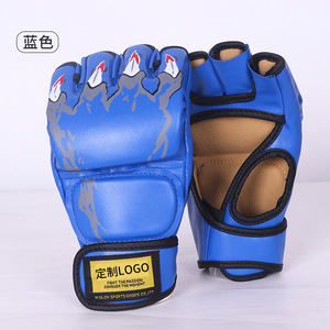 Guantes de Boxeo Azules de Medio Dedo con Cierre de Velcro para Entrenamiento de MMA y Práctica de Taekwondo para Adultos - Product Image 1