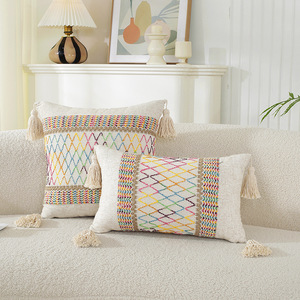Housse de <span class=keywords><strong>coussin</strong></span> brodée jacquard style bohème haut de gamme, <span class=keywords><strong>multicolore</strong></span>, décorative, pour la maison, l'hôtel, le canapé, la chambre, la chaise - Product Image 6