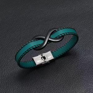 Pulseras Para Hombre pelle <span class=keywords><strong>s</strong></span> 316L <span class=keywords><strong>acciaio</strong></span> inossidabile simbolo illimitato Infinity pelle per gli uomini numero 8 cuoio PU braccialetto - Product Image 6