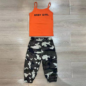 Conjuntos de <span class=keywords><strong>ropa</strong></span> para niñas pequeñas, Chaleco corto con estampado de letras, pantalón de camuflaje, conjunto de dos piezas, novedad de verano 2023 - Product Image 6