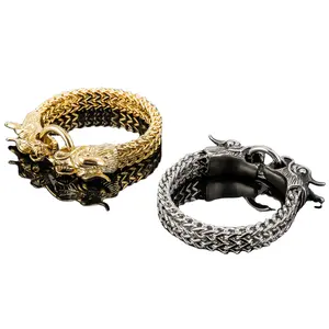 Trendy Jewelry Wholesale Casting Double Dragon Head Clasp Men's Bracelet Stainless Steel Multi-layer Bracelet