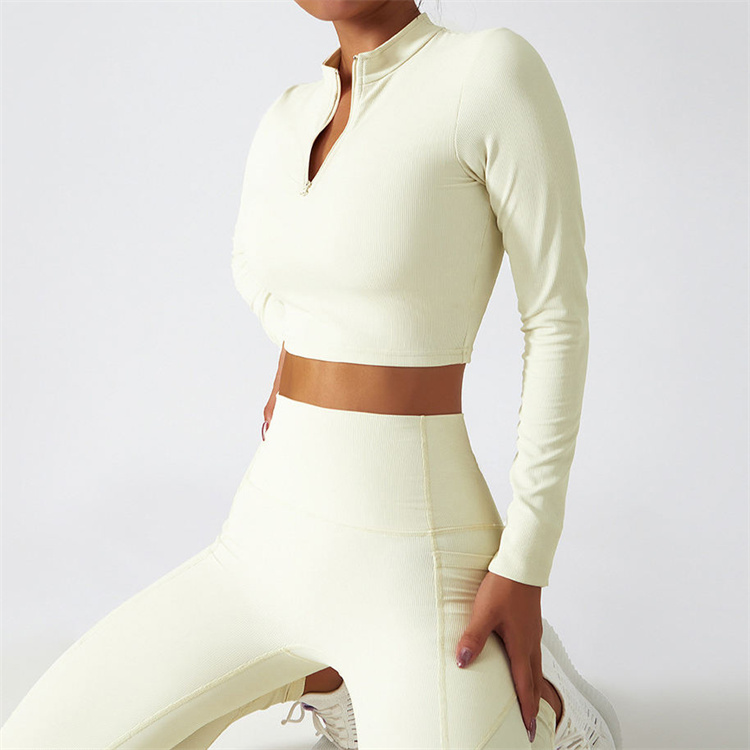 OEM Lightweight High Neck Half Zip Yoga Crop Tops Slim Fit Long Sleeve Workout Shirts for Women