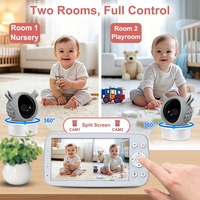 Babyphone numérique avec deux caméras et vidéo, portée de 300 m, vision nocturne, suivi automatique, alertes de température, appel en 1 clic, écran 5 pouces
