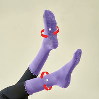 Chaussettes de Pilates personnalisées à tube moyen, à volants élastiques, à compression, antidérapantes, pour le fitness, le yoga, chaussettes personnalisées pour femmes