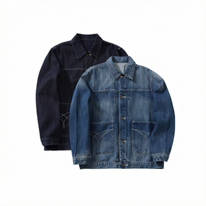 Wholesale <b>Men's</b> Vintage Washed 100% Cotton Denim <b>Chore</b> Jacket Workwear <b>Coat</b> Embroidered Pocket Custom Logo Autumn Streetwear - Product Image 1