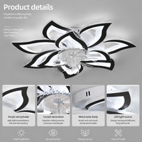 Ventilateurs de plafond modernes en acrylique avec éclairage intégré, motif lotus noir, pour salon et chambre à coucher, profil bas