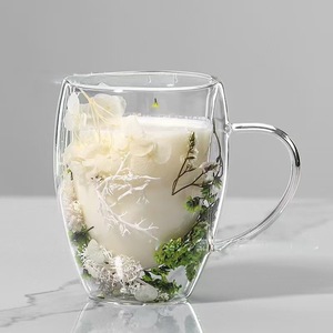 كوب زجاجي مزدوج الجدار مصنوع يدويًا من البوروسيليكات العالي سعة 350 مل مع مقبض للزهور المجففة - Product Image 2