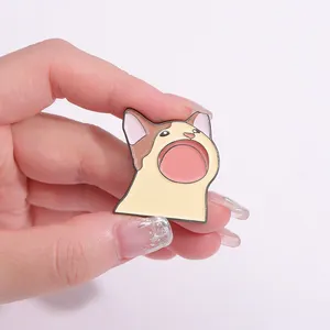 Cat Meme Enamel Pins Custom Funny Animal Kitten Open Mouth Brooches Lapel Badges Cute Cartoon Jewelry Gift for Kids Friends