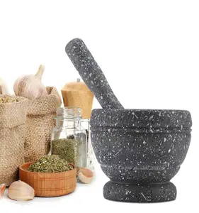 Non Slip Bamboo Tray Grinder Kitchen Cooking Tool Spice Herb Pesto Guacamole Ceramic Mortar And Pestle