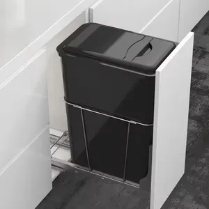 2024 Recycling Bin Waste Kitchen Cabinet Furniture Black plastic waste bin pull out garbage waste bin for kitchen organizer