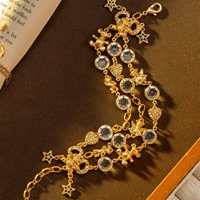 Bracelet vintage en alliage doré unisexe, multi-couches, avec pendentif étoile en cristal, style industriel, bijoux de mode rétro