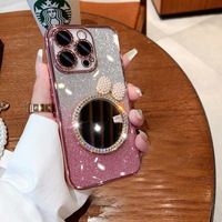 Coque de Téléphone Protective en TPU avec Miroir de Maquillage Luxe Dégradé Strass Diamant Paillettes pour Femme, pour iPhone 16 17 Pro Max 15 Plus