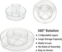 Plateau de rangement de maquillage en acrylique transparent à 2 niveaux, présentoir de cosmétiques rotatif 360 pour vanité salle de bain comptoir commode