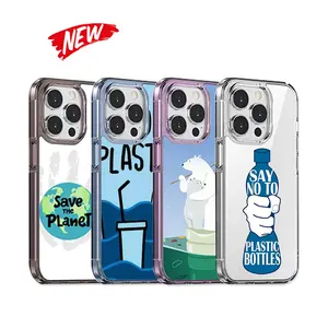 TENCHEN vente en gros étui de téléphone en plastique recyclé transparent imprimé personnalisé en tpu acrylique pour iphone 14 15 étuis de téléphone écologiques