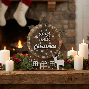 <span class=keywords><strong>Calendrier</strong></span> de l'Avent en contreplaqué, décoration de Noël en forme de roue rotative, ornement de table vintage pour les fêtes de Noël, vente en gros - Product Image 4