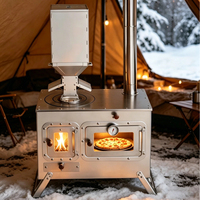 Grand barbecue portable en acier à bois avec four à granulés, poêle de camping robuste pour cuisson extérieure et chauffage de tente