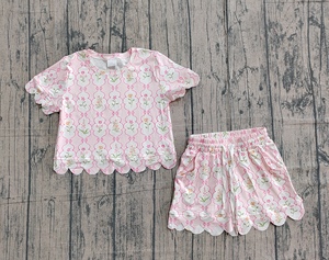 GSSO3271 Ensemble de vêtements pour petite fille active, imprimé fleurs roses, vente en gros, ensemble à manches courtes pour enfant - Product Image 1