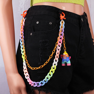 Yueli Candy Color Double Layer Acrylic & Lucite Resin Waist Chain <b>Cartoon</b> Pendant for Daily Wear Unisex Hip Hop Style Accessory - Product Image 2
