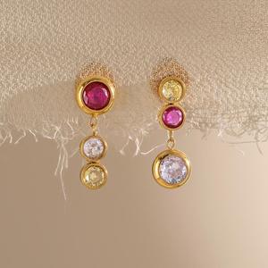 Boucles d'oreilles pendantes plaquées or avec strass en cristal rose et transparent, bijoux de fête tendance pour femmes - Product Image 2