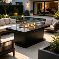 Table de foyer extérieur en métal avec revêtement en poudre résistant aux intempéries, avec pare-vent en verre trempé, 50000-74999 BTU, écologique
