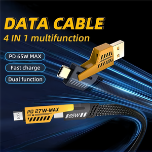 Cable de datos de carga rápida de Metal convertible 4 en 1, Cable de carga múltiple trenzado <span class=keywords><strong>USB</strong></span> <span class=keywords><strong>A</strong></span> tipo C PD 27W 65W para Samsung iPhone 15 - Product Image 3