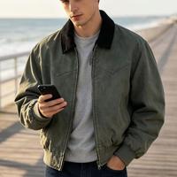 Blouson bomber streetwear à col contrastant et fermeture éclair métallique American Retro Detroit