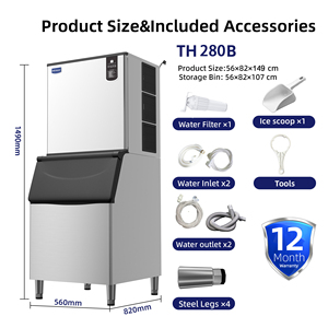 เครื่องทำน้ำแข็งเชิงพาณิชย์ ขนาด 150กก. 200กก. 250กก. 300กก. 500กก. 1000กก. สแตนเลสสตีล พร้อมระบบทำความสะอาดอัตโนมัติ - Product Image 3