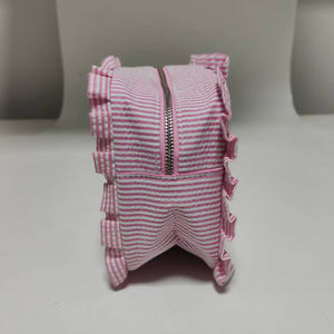 Rosa Rüschen-Kosmetiktasche, 25 Stück, GA-Lager, Seersucker-Make-up-Tasche, Reise-Reißverschlusstasche DOM-2898 - Product Image 3