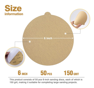 Stock local aux États-Unis, livraison gratuite, 50 pièces, disques <span class=keywords><strong>de</strong></span> ponçage PSA dorés <span class=keywords><strong>de</strong></span> 6 pouces, grain 150, papier abrasif pour métal, bois et carrosserie automobile - Product Image 4