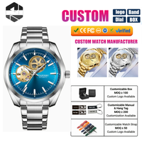 Automatische Mechanische Uhr Skelett-Tourbillon Leuchtendes Zifferblatt 50M Wasserdicht Edelstahl Business-Armbanduhr für den Großhandel