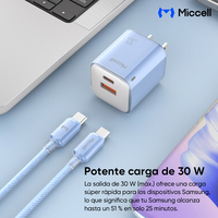 Chargeur GaN Miccell 30 W avec contrôle thermique intelligent, USB-C pour iPhone/Android et usage quotidien en extérieur