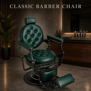 Ensemble de mobilier de salon de coiffure 3 places, fauteuils de barbier capitonnés verts, sièges de salon avec bac à shampoing - Product Image 2