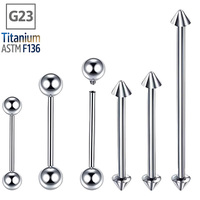 Barbell droit en titane G23 ASTM F136 personnalisé pour la vente en gros, hypoallergénique, avec pointe, pour piercing lèvre et hélix