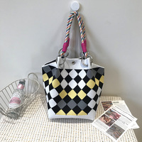 Tas Tote Rajut Desain Khusus Motif Kartun Bahan Poliester, Tas Selempang Kasual Terlaris, Serbaguna, Kapasitas Besar