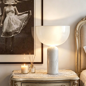Lampe de bureau LED en marbre de style nordique simple, interrupteur tactile, abat-jour blanc, lampe de bureau pour salon, chambre à coucher - Product Image 1