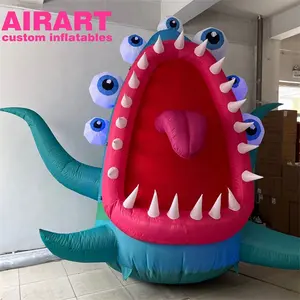 Mascote inflável azul dos desenhos animados, monstro inflável gigante para exibição