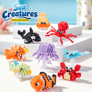 Ensemble d'animaux marins, blocs de <span class=keywords><strong>construction</strong></span> de créatures marines, briques de vie marine, 12 styles, modèle de <span class=keywords><strong>construction</strong></span> DIY pour enfants, cadeau d'été - Product Image 1