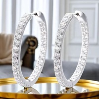 Grandes boucles d'oreilles créoles rondes éternelles en argent sterling 925 plaqué rhodium avec diamants en moissanite VVS pour femmes
