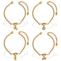 Bracelet ajustable en acier inoxydable plaqué or 18 carats avec breloque signe astrologique et nœud coulissant, bijou de mode pour femme, idéal pour le bureau