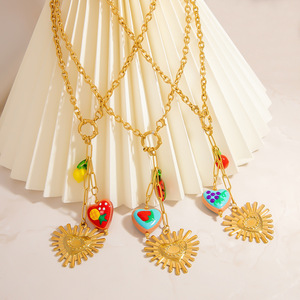 สร้อยคอสแตนเลส จี้รูปหัวใจและดวงอาทิตย์ ดีไซน์ผลไม้สไตล์ชนบท พร้อมสายคล้องคอ ของขวัญเครื่องประดับ - Product Image 3