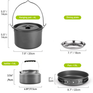 <span class=keywords><strong>Set</strong></span> di Pentole da Campeggio Multifunzionale in Alluminio per 6 Persone con Fornello Pieghevole Portatile e Teiera - Product Image 2