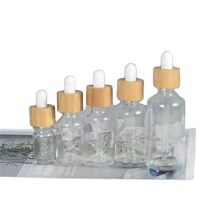 Flacons compte-gouttes avec bouchons en bambou, forme cylindrique, pour sérum de soin de la peau, usage cosmétique - Product Image 3
