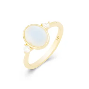 Fine Jewelry Natural Gemstone Series Authentic 18K Gold Plated Moon Sterling Silver Moonstone 925 Ring