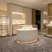 Vitrine de luxe personnalisée pour bijoux avec dessus en verre incurvé, éclairage LED et base verrouillable pour la vente de montres et de bijoux, armoire à bijoux