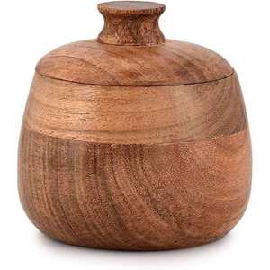 Pot de rangement artisanal en bois d'acacia avec couvercle 300 ml et moins pour le thé et l'utilisation sur le bureau - Product Image 2
